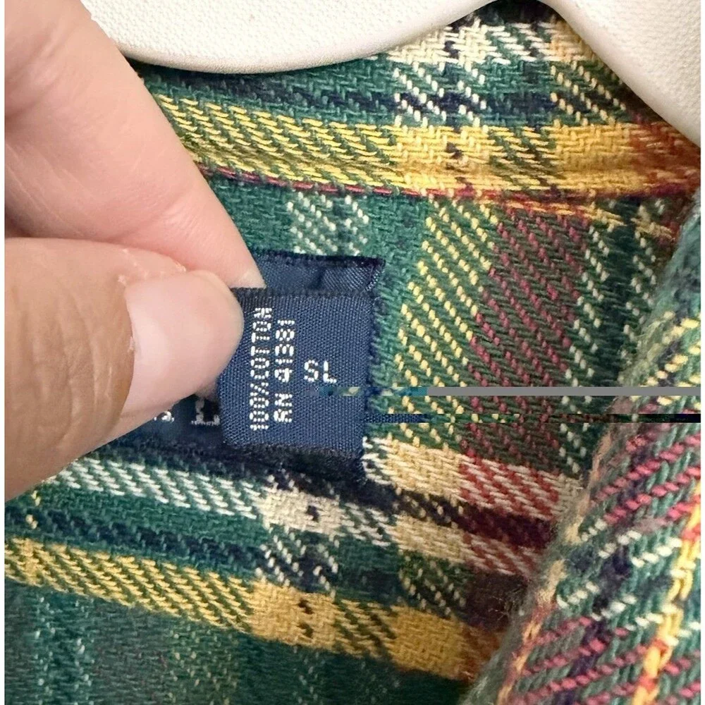 Polo Ralph Lauren Flannel Shirt Mens Medium Green Plaid Longsleeve 90s Vintage